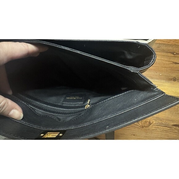 Isaac Mizrahi New York Handbag Leather Purse Creme Black Medium Tote Vintage - Picture 13 of 15